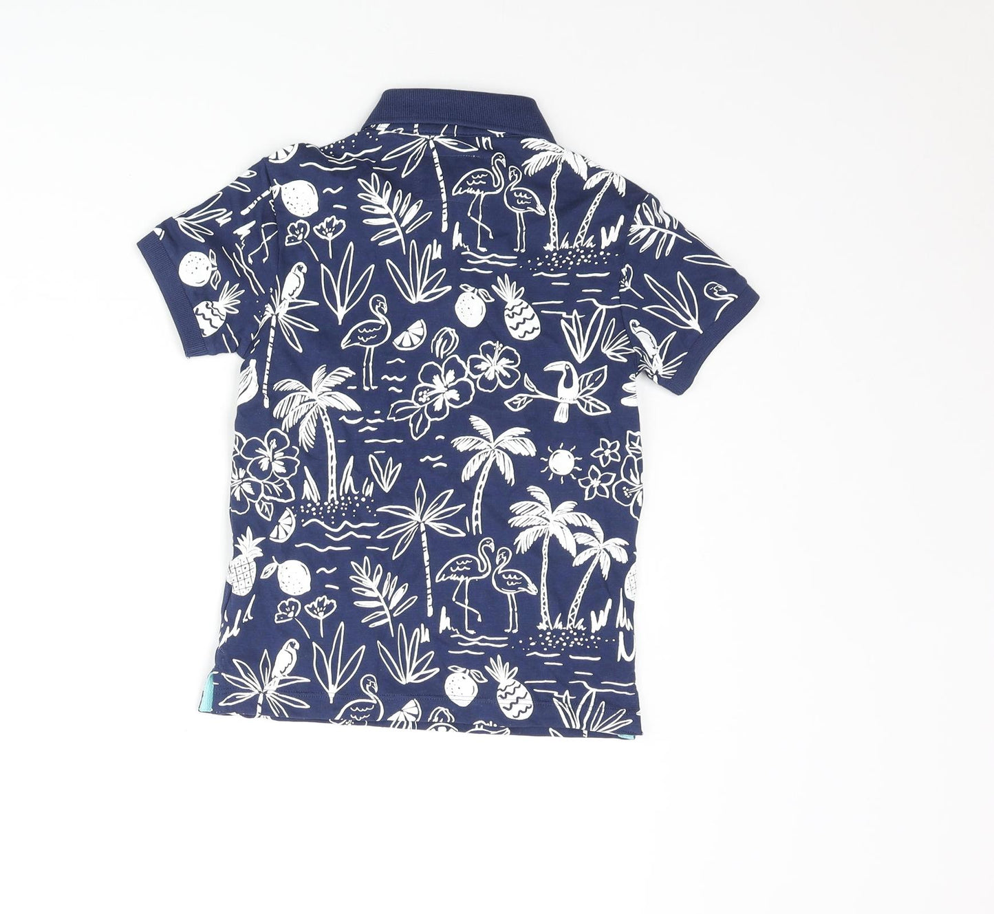 Marks and Spencer Boys Blue Geometric Cotton Basic Polo Size 4-5 Years Collared Button - Flamingo Fruit Palm Tree