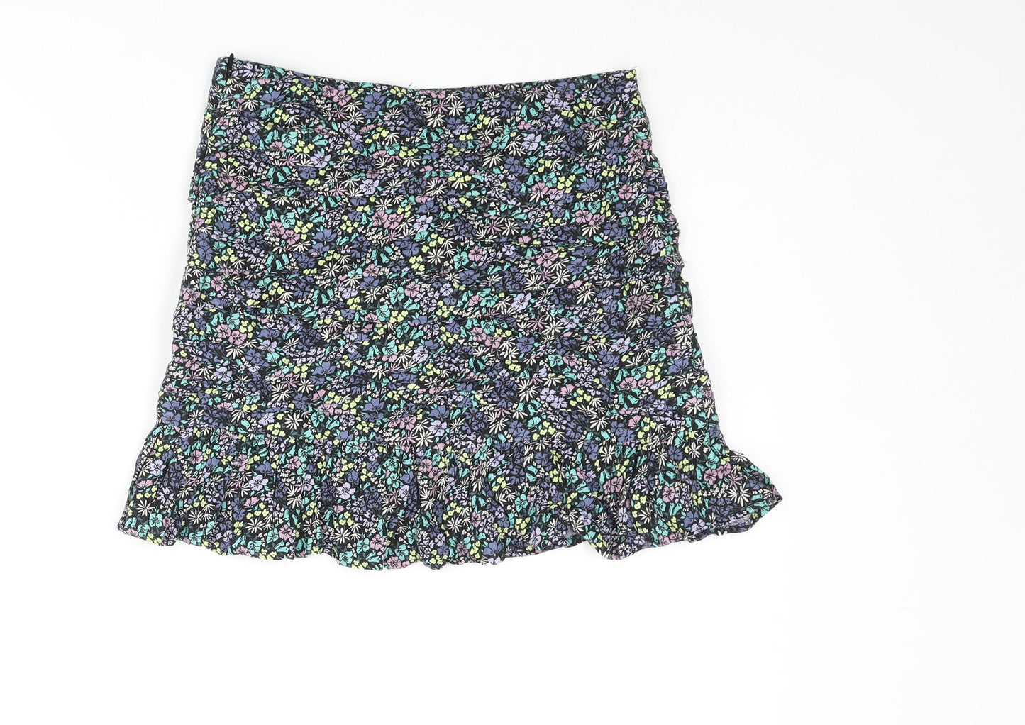 Marks and Spencer Girls Multicoloured Floral Vinyl Mini Skirt Size 11-12 Years Regular Zip - Rouched Frill