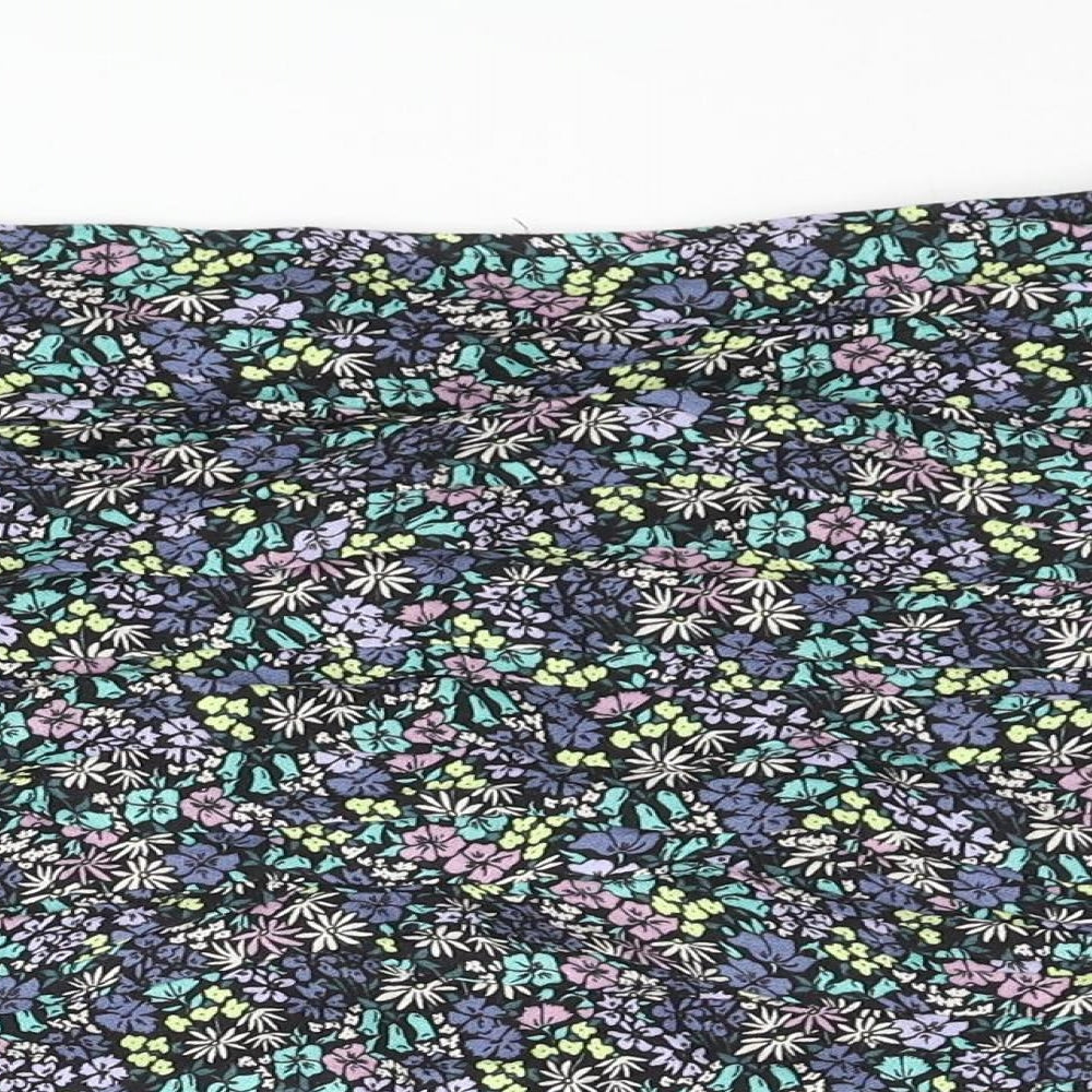 Marks and Spencer Girls Multicoloured Floral Vinyl Mini Skirt Size 11-12 Years Regular Zip - Rouched Frill