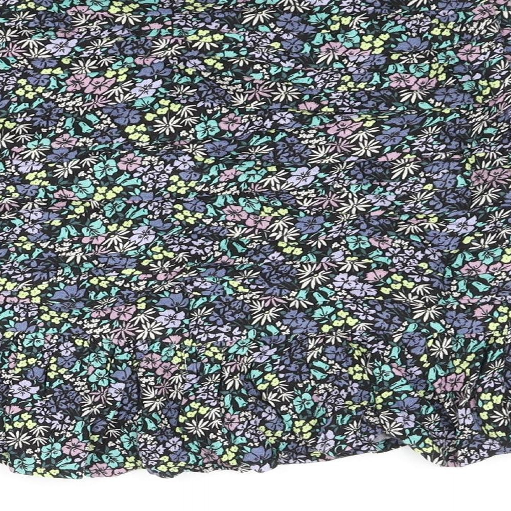Marks and Spencer Girls Multicoloured Floral Vinyl Mini Skirt Size 11-12 Years Regular Zip - Rouched Frill