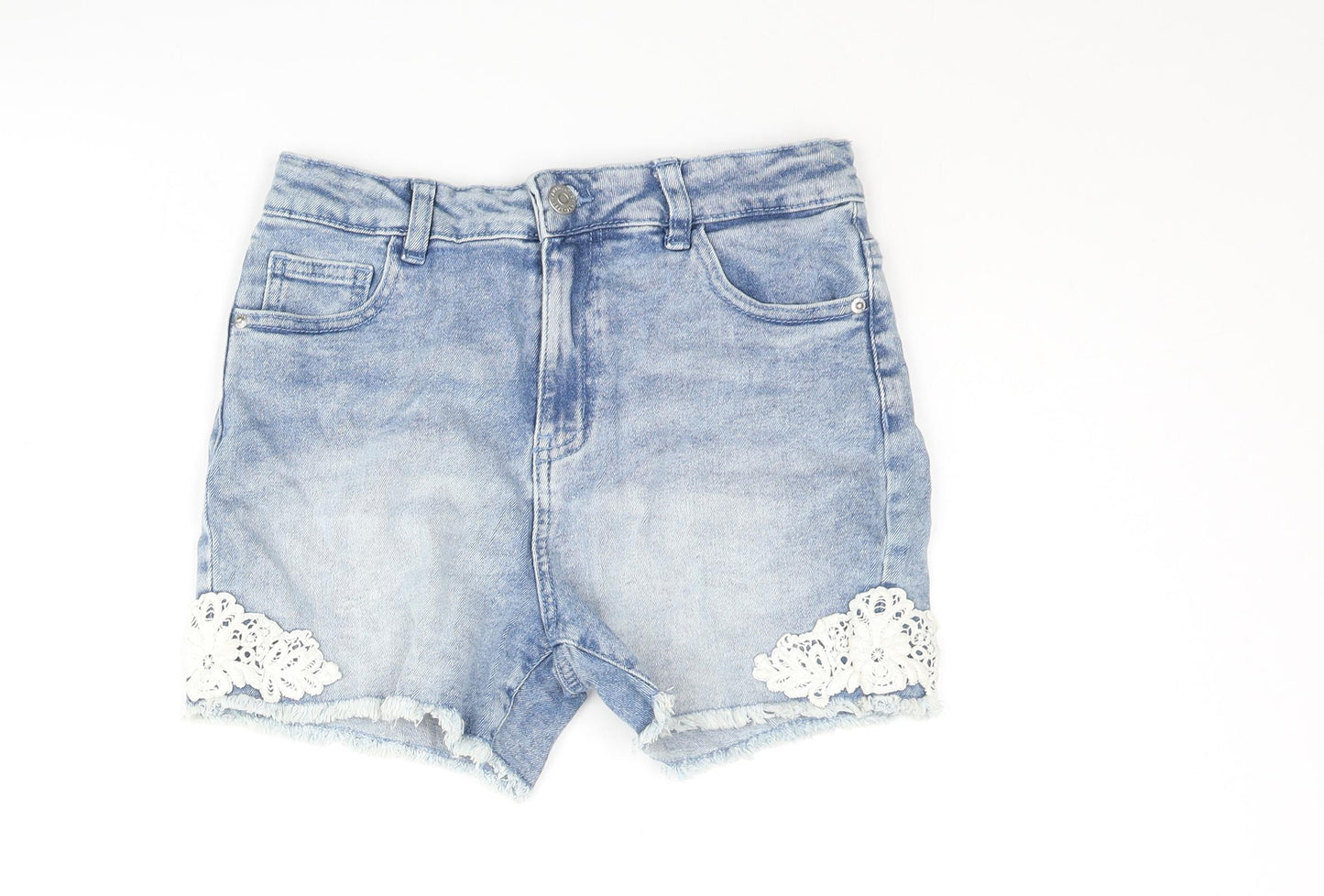 George Girls Blue Cotton Cut-Off Shorts Size 11-12 Years L3 in Regular Zip - Lace Detail