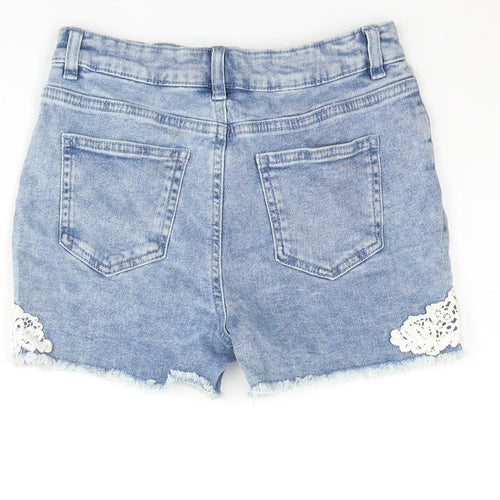George Girls Blue Cotton Cut-Off Shorts Size 11-12 Years L3 in Regular Zip - Lace Detail