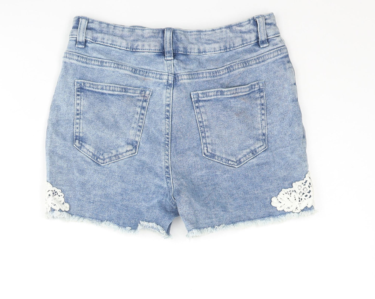 George Girls Blue Cotton Cut-Off Shorts Size 11-12 Years L3 in Regular Zip - Lace Detail