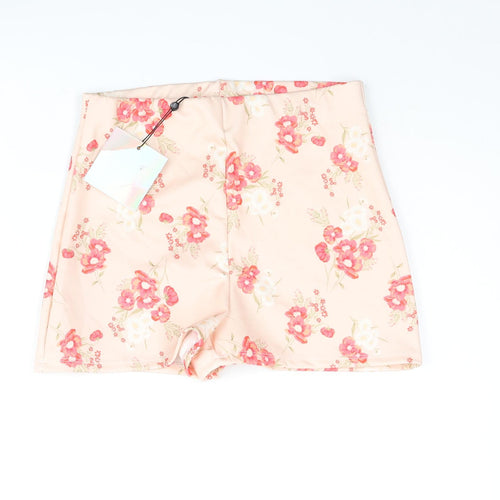 Missguided Womens Pink Floral Polyester Hot Pants Shorts Size 8 Regular Pull On