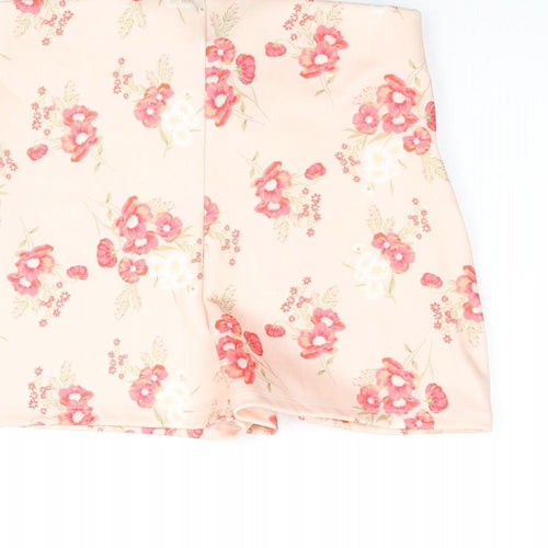 Missguided Womens Pink Floral Polyester Hot Pants Shorts Size 8 Regular Pull On