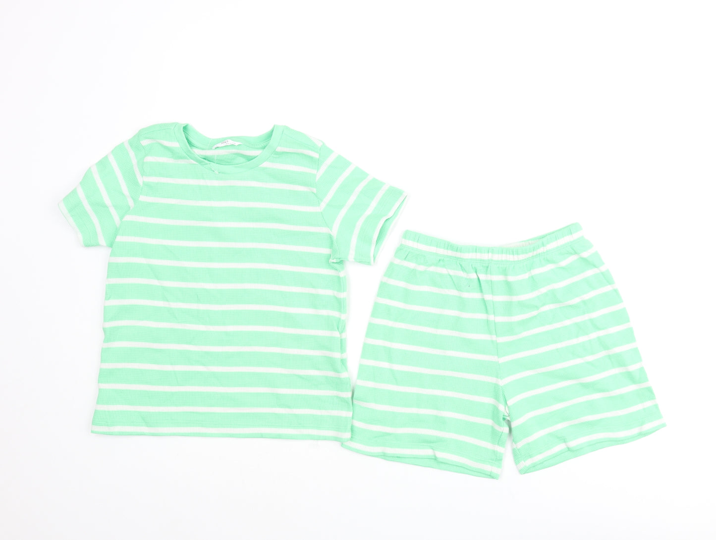 Marks and Spencer Boys Green Striped Cotton Pyjama Set Size 7-8 Years Pullover