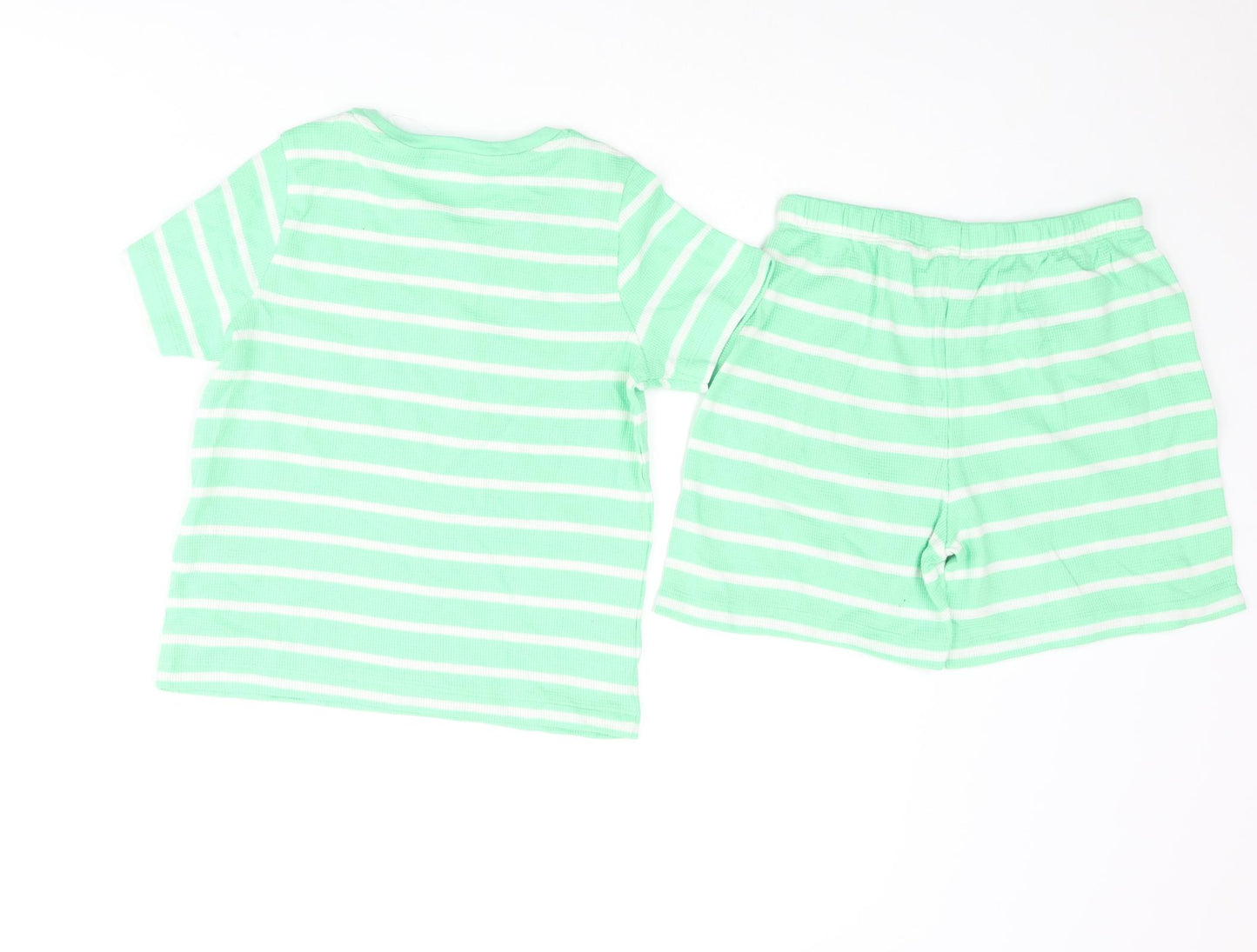 Marks and Spencer Boys Green Striped Cotton Pyjama Set Size 7-8 Years Pullover