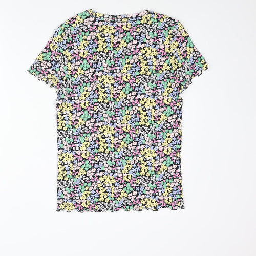 Marks and Spencer Girls Multicoloured Floral Polyester Basic T-Shirt Size 13-14 Years Crew Neck Pullover - Frill