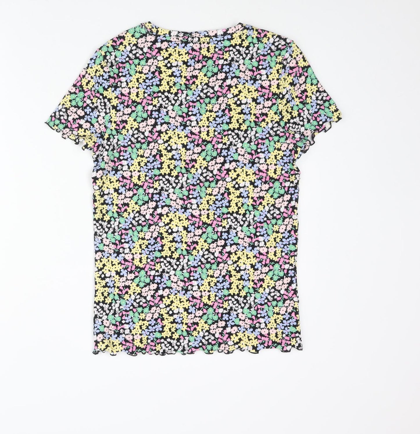 Marks and Spencer Girls Multicoloured Floral Polyester Basic T-Shirt Size 13-14 Years Crew Neck Pullover - Frill