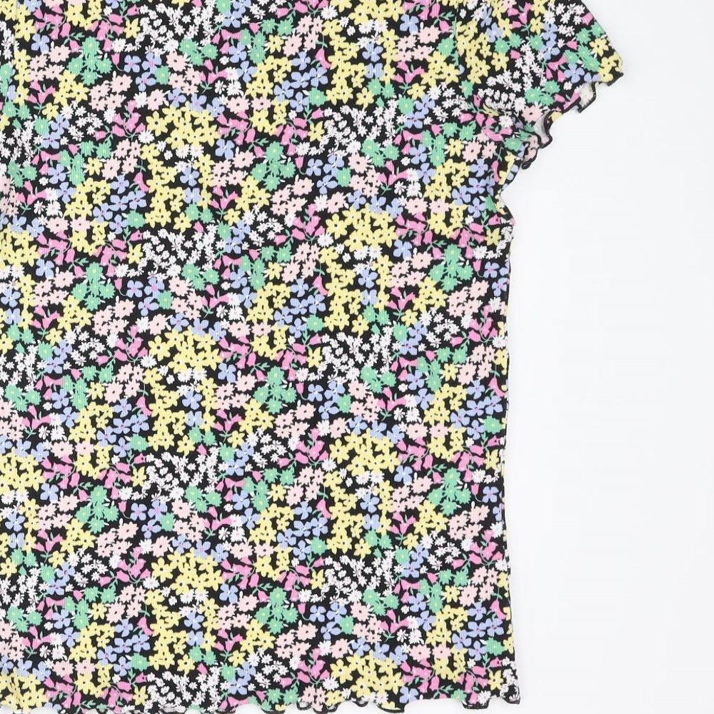 Marks and Spencer Girls Multicoloured Floral Polyester Basic T-Shirt Size 13-14 Years Crew Neck Pullover - Frill