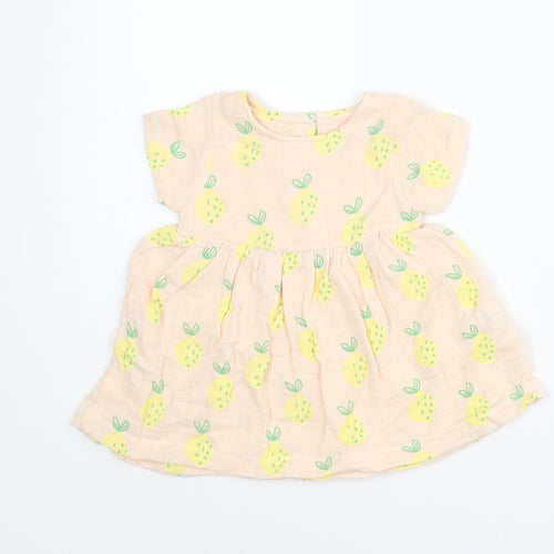 Marks and Spencer Girls Pink Geometric Cotton A-Line Size 3-6 Months Round Neck Button - Pinapple