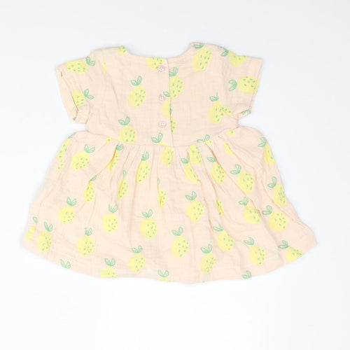 Marks and Spencer Girls Pink Geometric Cotton A-Line Size 3-6 Months Round Neck Button - Pinapple