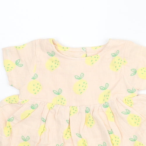 Marks and Spencer Girls Pink Geometric Cotton A-Line Size 3-6 Months Round Neck Button - Pinapple