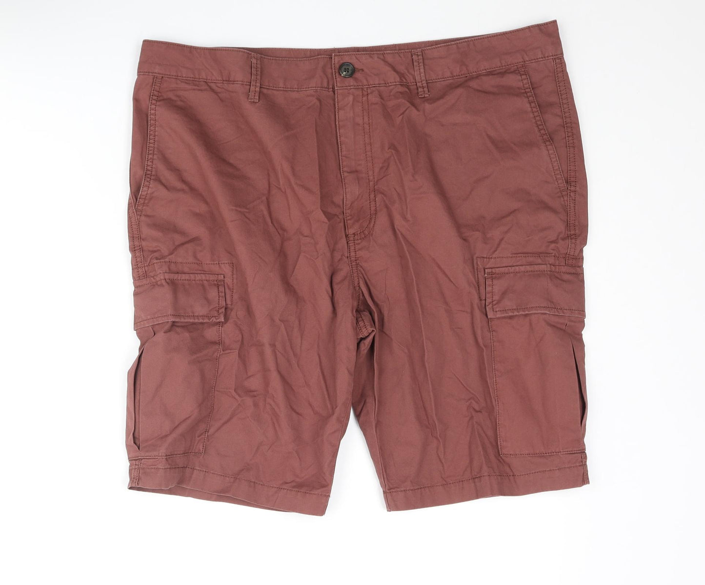 Marks and Spencer Mens Brown Cotton Cargo Shorts Size 38 in L9 in Regular Zip