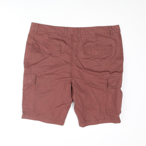 Marks and Spencer Mens Brown Cotton Cargo Shorts Size 38 in L9 in Regular Zip