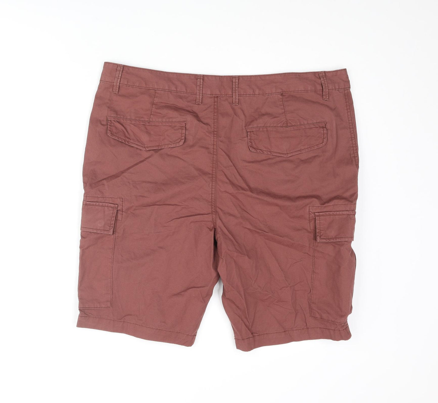 Marks and Spencer Mens Brown Cotton Cargo Shorts Size 38 in L9 in Regular Zip