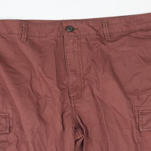 Marks and Spencer Mens Brown Cotton Cargo Shorts Size 38 in L9 in Regular Zip