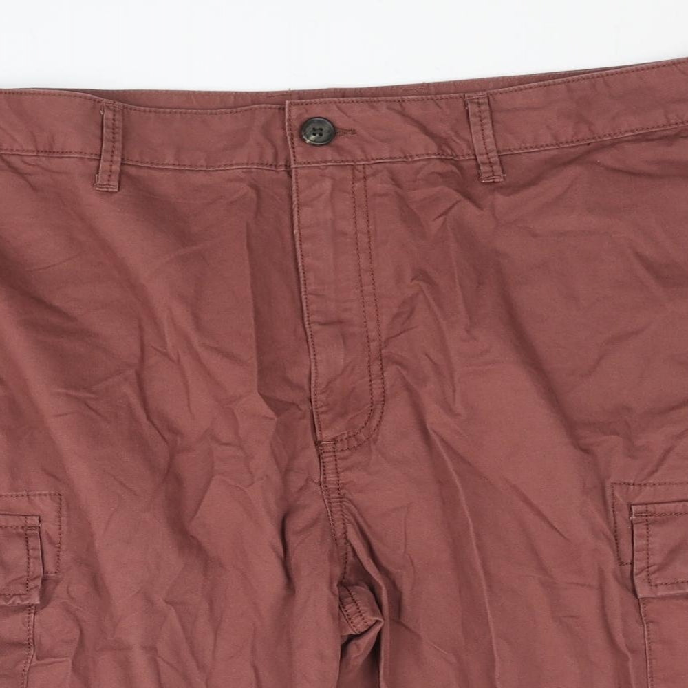 Marks and Spencer Mens Brown Cotton Cargo Shorts Size 38 in L9 in Regular Zip