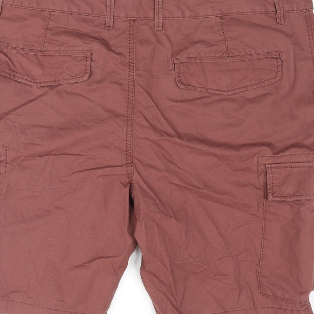 Marks and Spencer Mens Brown Cotton Cargo Shorts Size 38 in L9 in Regular Zip