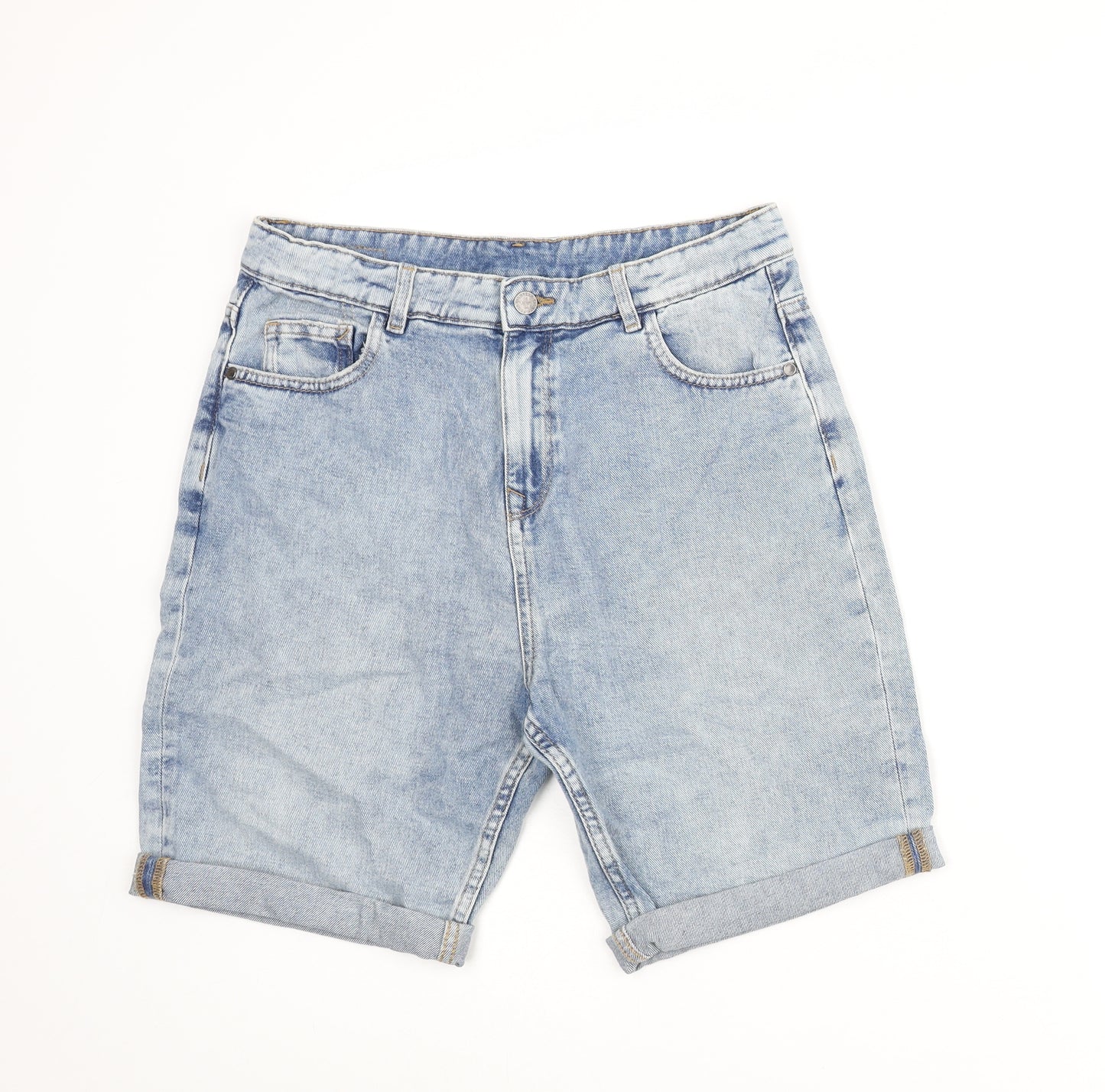 Marks and Spencer Boys Blue Cotton Bermuda Shorts Size 15-16 Years L7 in Regular Zip
