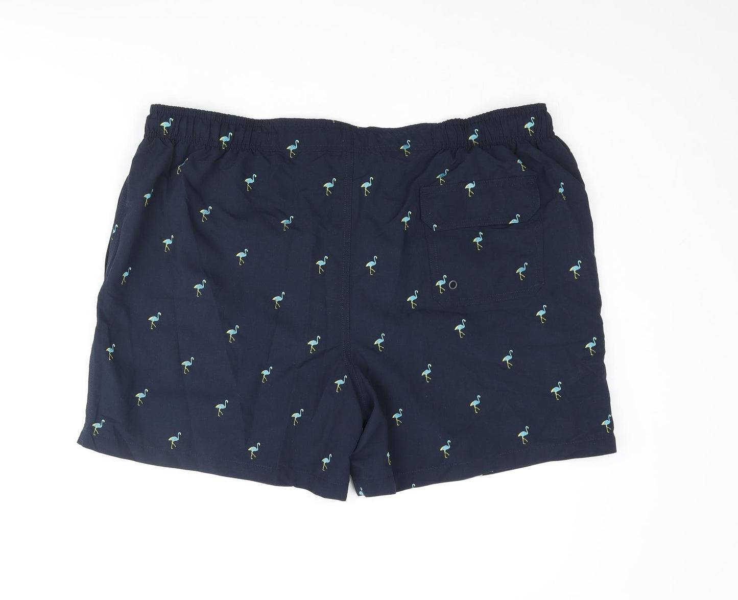 Marks and Spencer Mens Blue Geometric Cotton Sweat Shorts Size 2XL Regular Drawstring - Embroidered Bird Swim Shorts