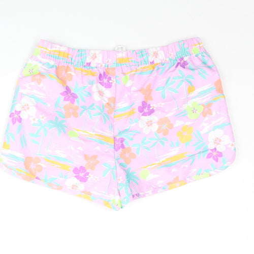 Marks and Spencer Girls Multicoloured Geometric Polyester Sweat Shorts Size 11-12 Years Regular Drawstring - Plam Tree Flower Swim Shorts