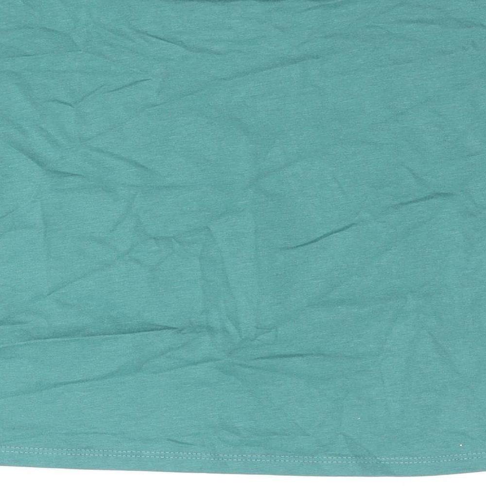 Marks and Spencer Girls Green Cotton Cropped T-Shirt Size 6-7 Years Crew Neck Pullover - Love Nature Peace Glitter