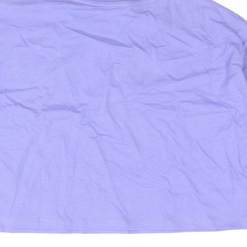 Marks and Spencer Girls Purple Cotton Cropped T-Shirt Size 7-8 Years Crew Neck Pullover - Peace Love Happiness