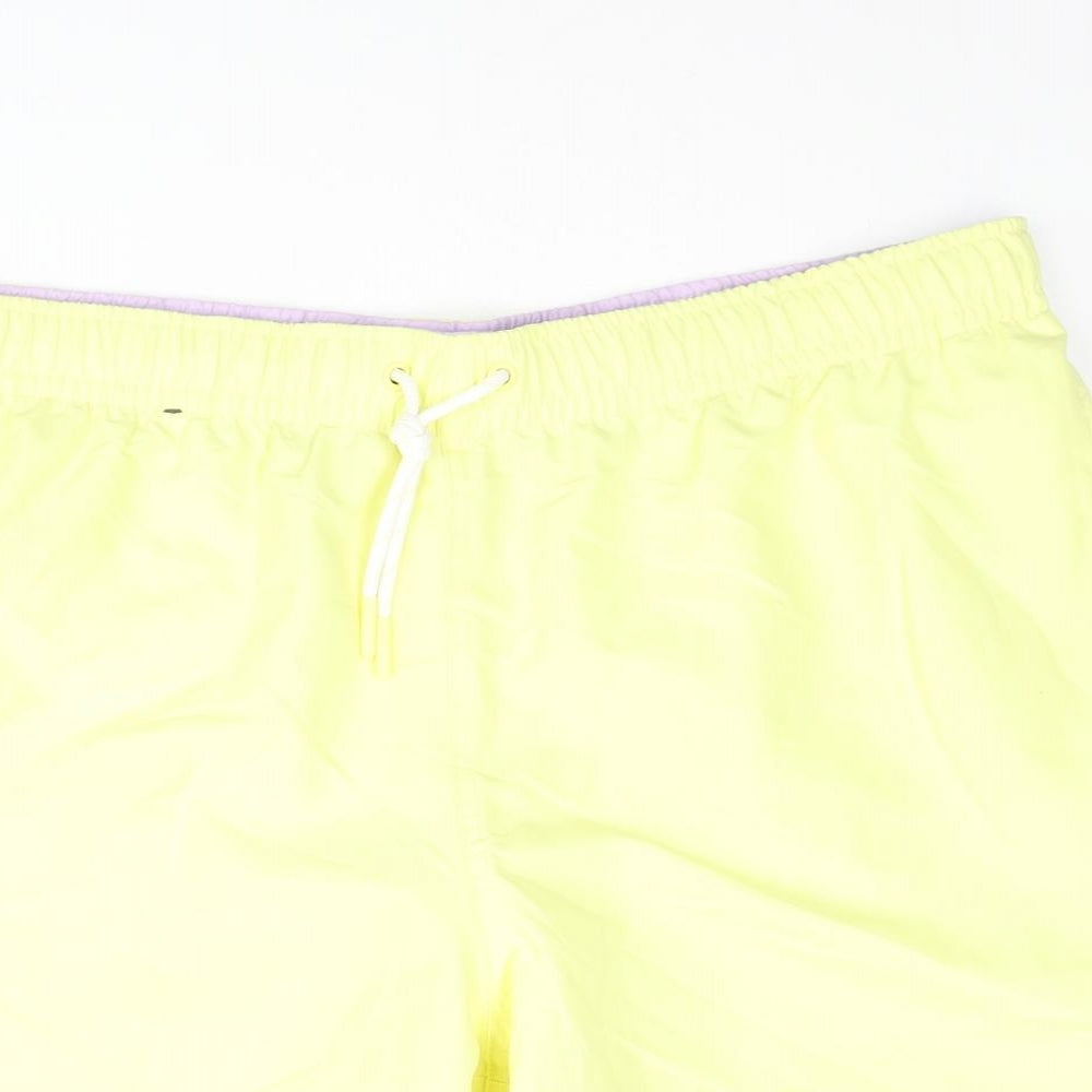Marks and Spencer Mens Yellow Polyester Sweat Shorts Size XL Regular Drawstring - Swim Shorts