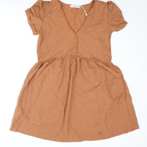 Mango Womens Brown Viscose Shift Size S V-Neck Button