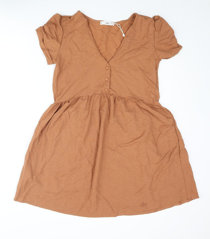 Mango Womens Brown Viscose Shift Size S V-Neck Button
