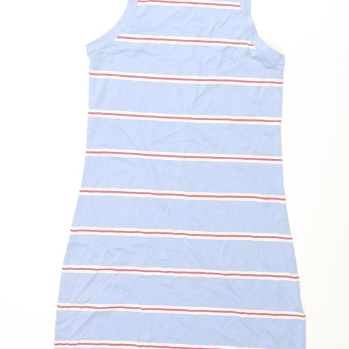Marks and Spencer Womens Blue Animal Print Cotton Tank Dress Size S Roll Neck Pullover