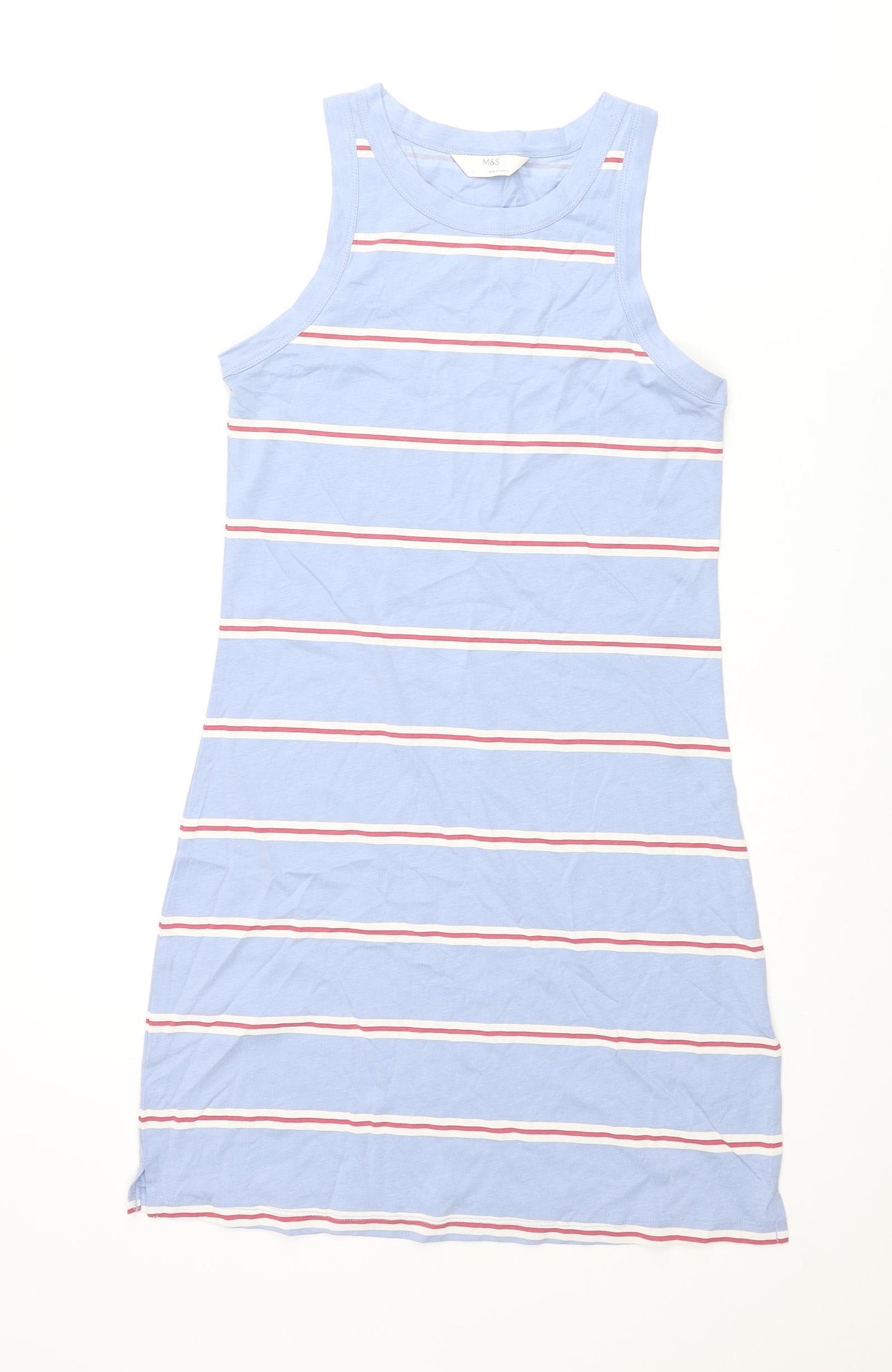 Marks and Spencer Womens Blue Animal Print Cotton Tank Dress Size S Roll Neck Pullover