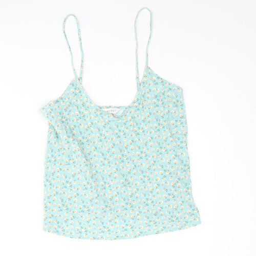 Marks and Spencer Womens Blue Floral Viscose Camisole Blouse Size 8 Scoop Neck