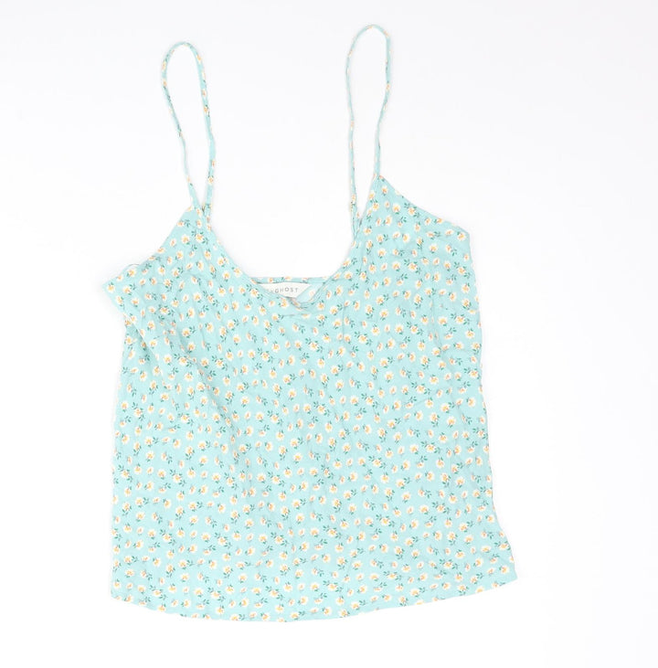 Marks and Spencer Womens Blue Floral Viscose Camisole Blouse Size 8 Scoop Neck