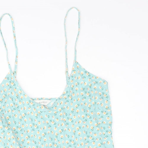 Marks and Spencer Womens Blue Floral Viscose Camisole Blouse Size 8 Scoop Neck