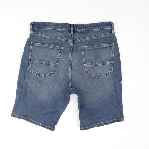 Marks and Spencer Mens Blue Cotton Bermuda Shorts Size 34 in L10 in Regular Zip