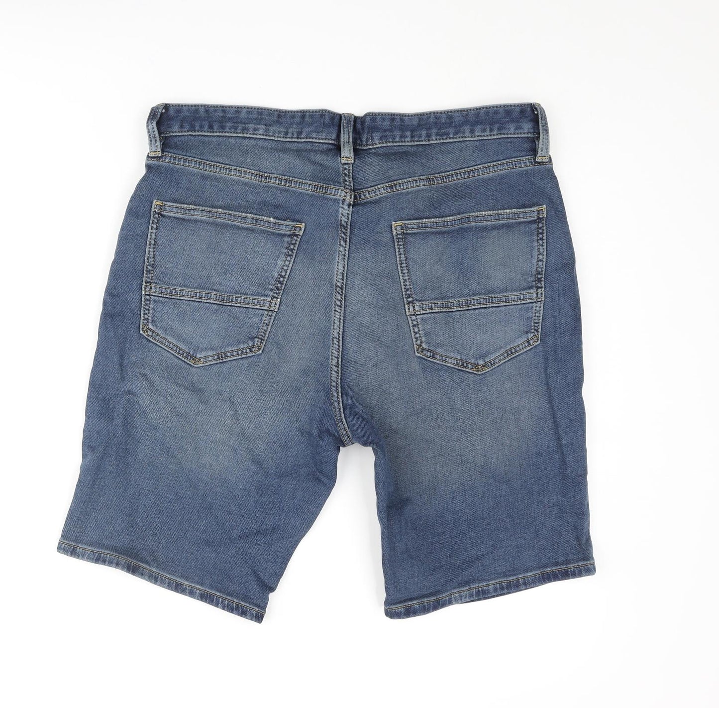 Marks and Spencer Mens Blue Cotton Bermuda Shorts Size 34 in L10 in Regular Zip