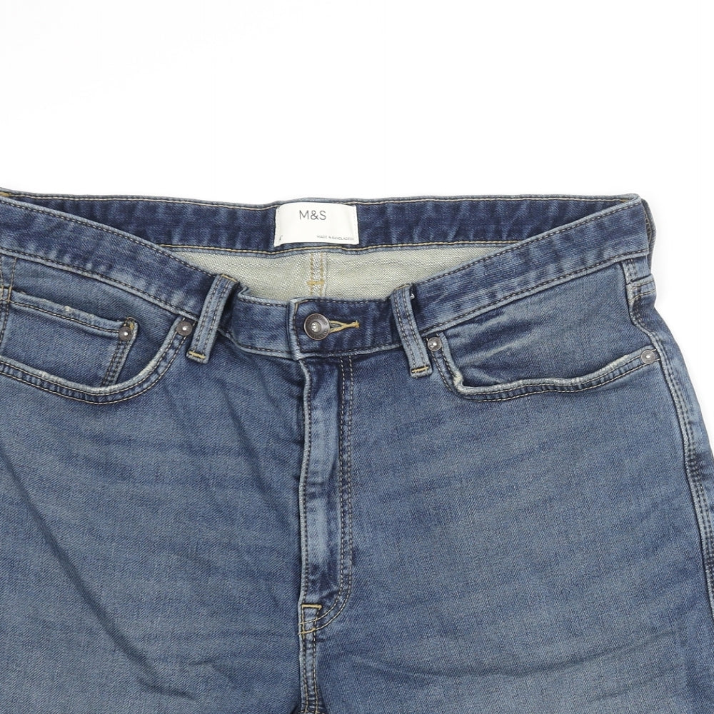 Marks and Spencer Mens Blue Cotton Bermuda Shorts Size 34 in L10 in Regular Zip