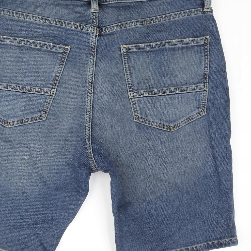 Marks and Spencer Mens Blue Cotton Bermuda Shorts Size 34 in L10 in Regular Zip