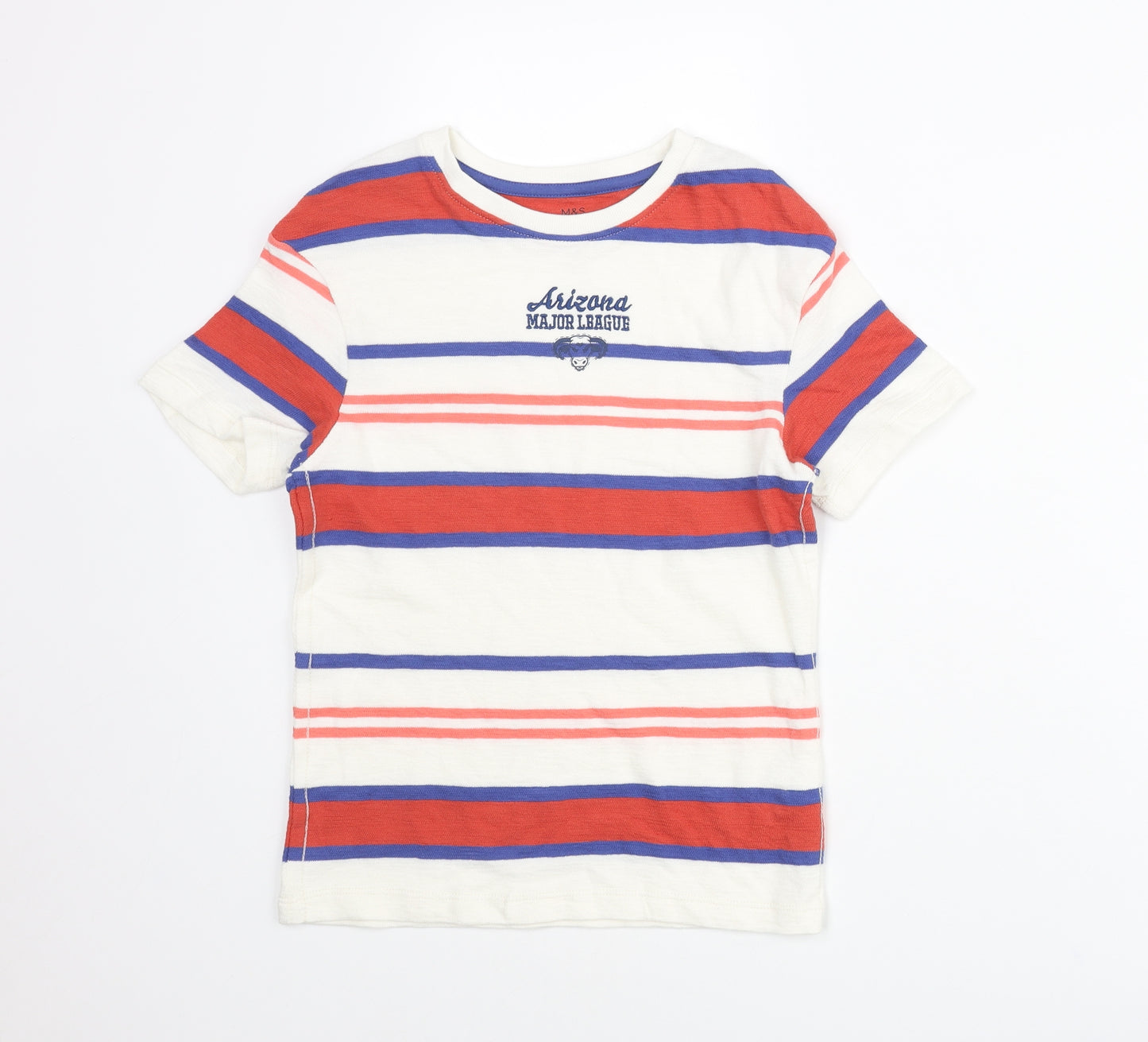 Marks and Spencer Boys Multicoloured Spotted Cotton Basic T-Shirt Size 6-7 Years Crew Neck Pullover - Arizona Major League Bull
