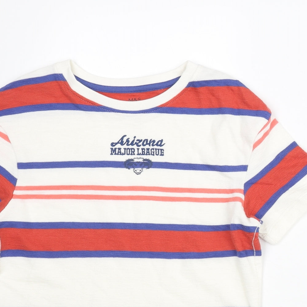 Marks and Spencer Boys Multicoloured Spotted Cotton Basic T-Shirt Size 6-7 Years Crew Neck Pullover - Arizona Major League Bull