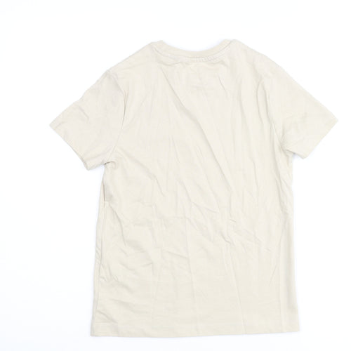 Marks and Spencer Boys Beige Cotton Basic T-Shirt Size 8-9 Years Crew Neck Pullover