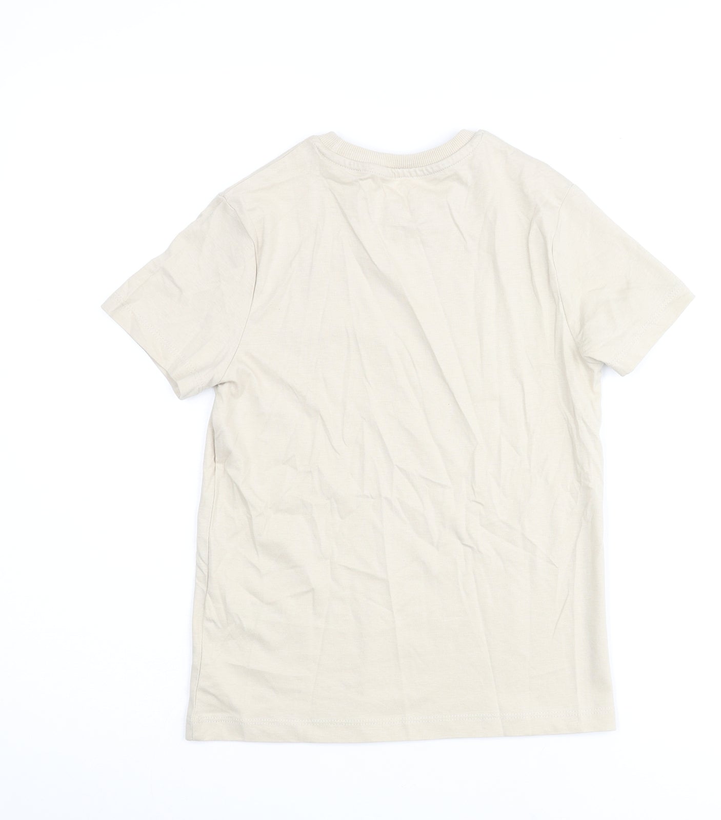 Marks and Spencer Boys Beige Cotton Basic T-Shirt Size 8-9 Years Crew Neck Pullover