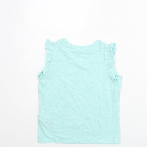 Marks and Spencer Girls Blue Polyester Basic T-Shirt Size 4-5 Years Round Neck Pullover - Frill