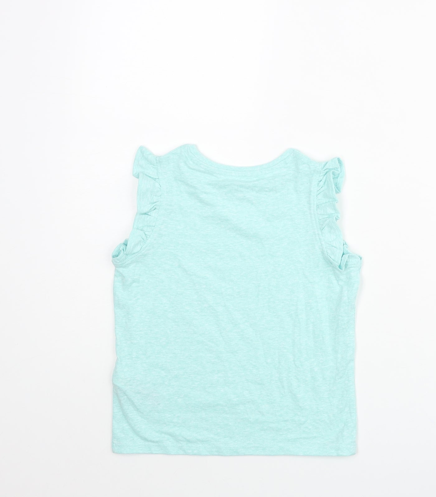 Marks and Spencer Girls Blue Polyester Basic T-Shirt Size 4-5 Years Round Neck Pullover - Frill