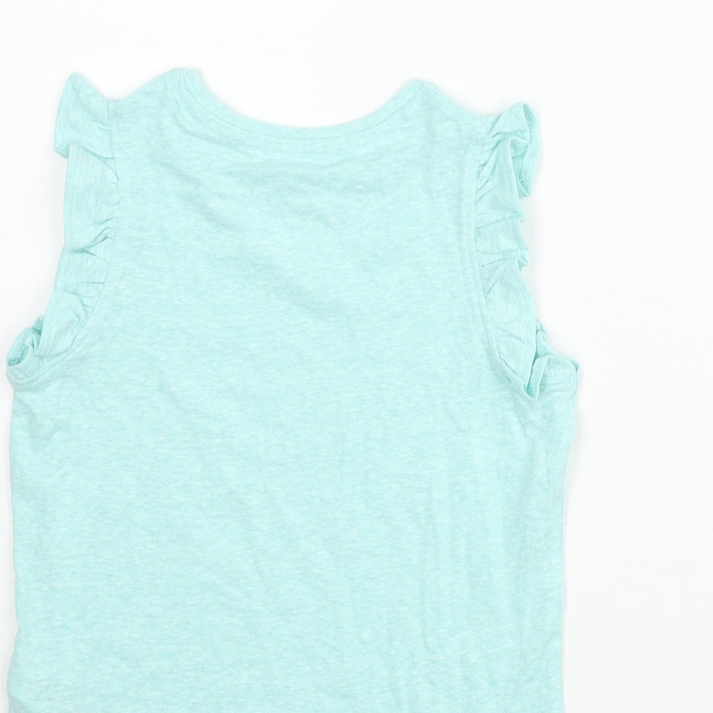 Marks and Spencer Girls Blue Polyester Basic T-Shirt Size 4-5 Years Round Neck Pullover - Frill