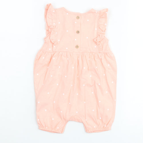 Marks and Spencer Girls Pink Polka Dot Cotton Babygrow One-Piece Size 3-6 Months Button - Embroidered Rabbit Frill