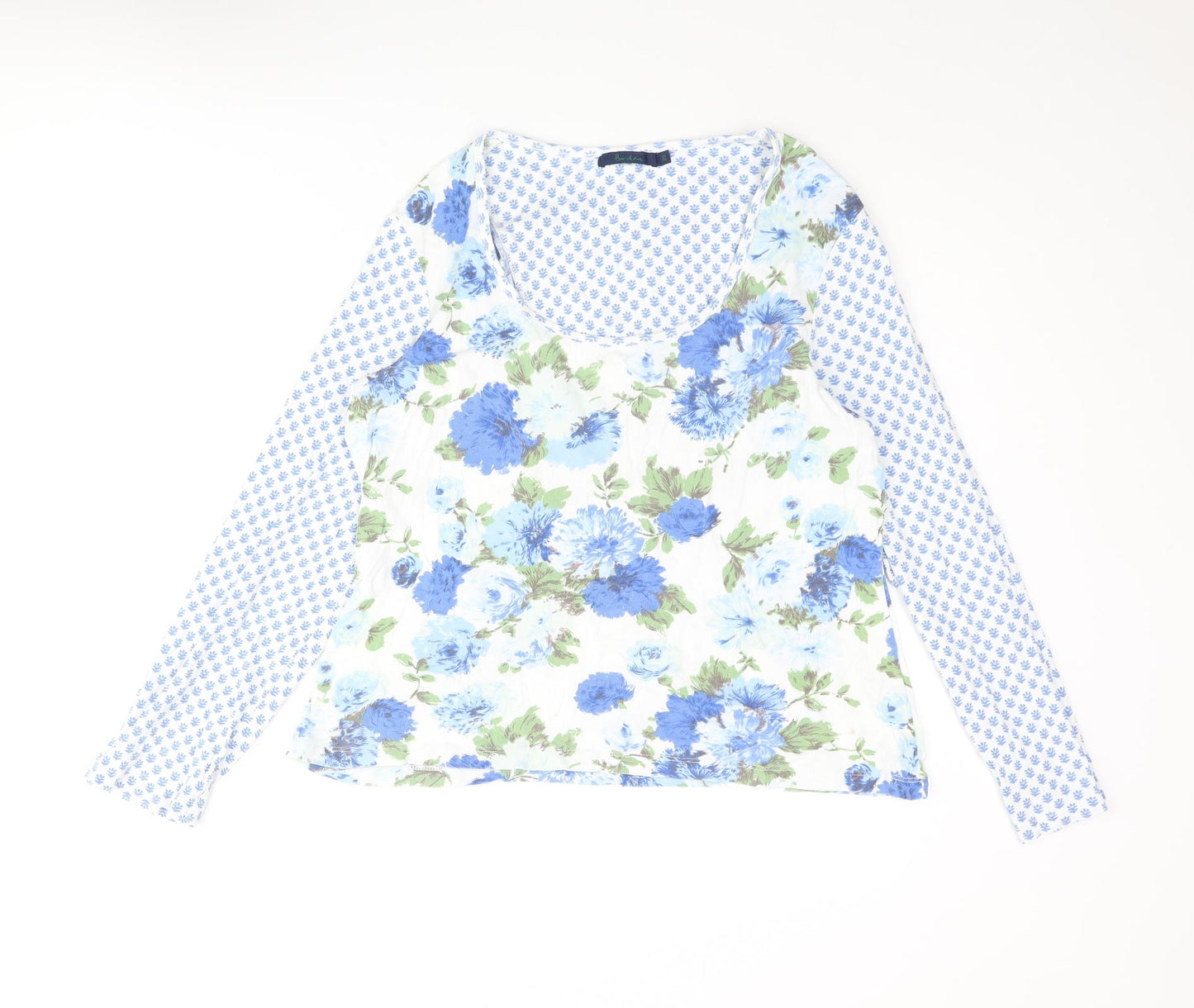 Boden Womens Blue Geometric Cotton Basic T-Shirt Size 20 Scoop Neck - Floral