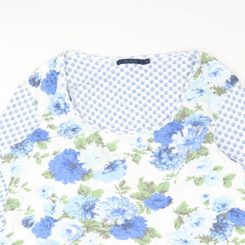 Boden Womens Blue Geometric Cotton Basic T-Shirt Size 20 Scoop Neck - Floral